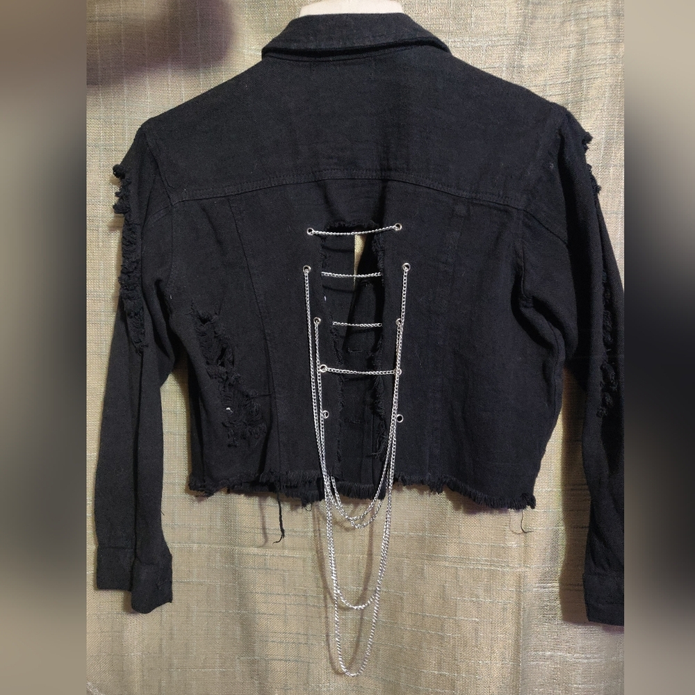 Thrill Black Denim Jacket With Chains - image 2
